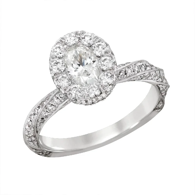 Ladies engagement rings for runway love -WHITE GOLD ENGAGEMENT RING WITH OVAL DIAMOND HALO, 1 1/2 CT TW