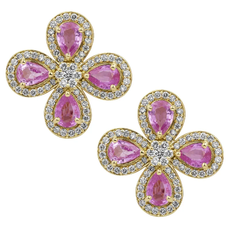 Ladies earrings with lime sapphire -Earrings - Pink Sapphire And Diamond