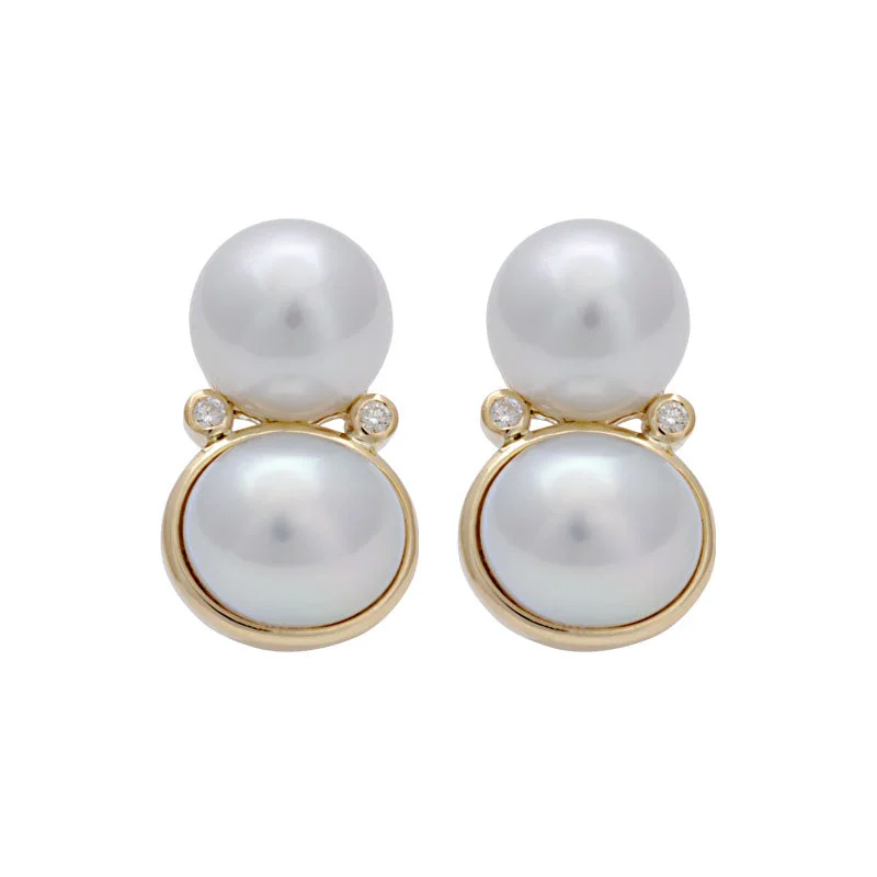 Ladies earrings for grad elegance -Earrings-South Sea Pearl and Diamond