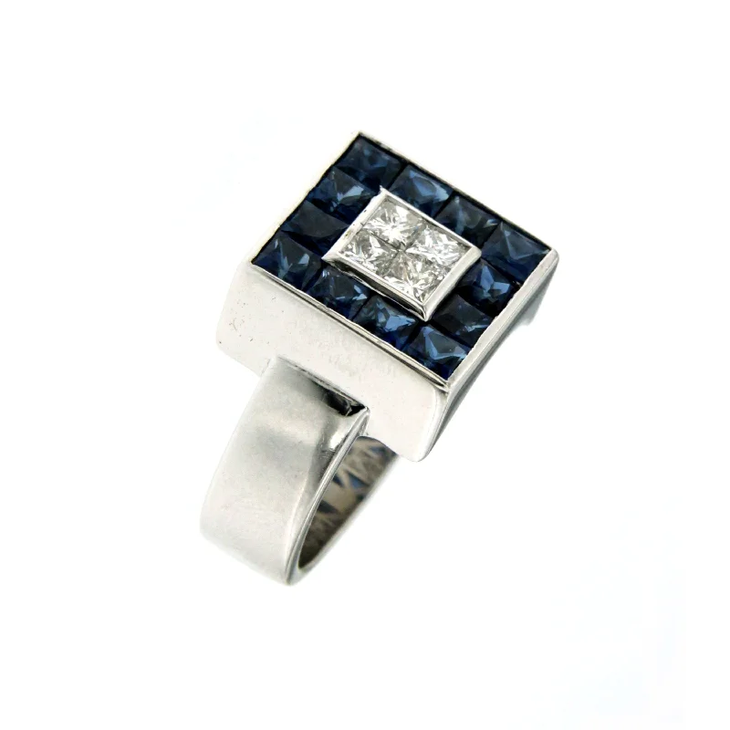 Ladies rings lightweight bands -Vintage 2.50 Carat Sapphire 1 Carat Diamond Gold Ring