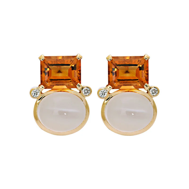 Ladies earrings for game vibes -Earrings- Citrine, Moonstone and Diamond