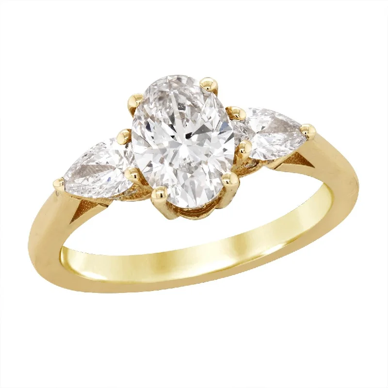 Ladies engagement rings for golden love -LAB GROWN DIAMOND ENGAGEMENT RING WITH TWO PEARS, 1.67 CT TW