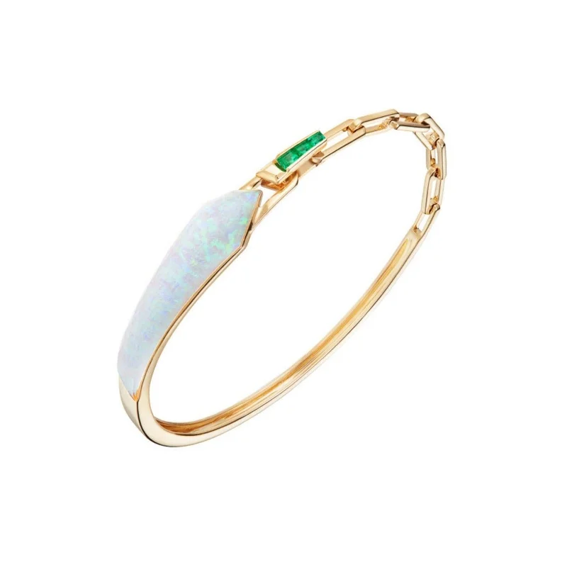 ladies-artisan-beaded-wrap-bracelets-Crystal Haze Shard Slimline Linked Bracelet in White Opalescent with Emeralds