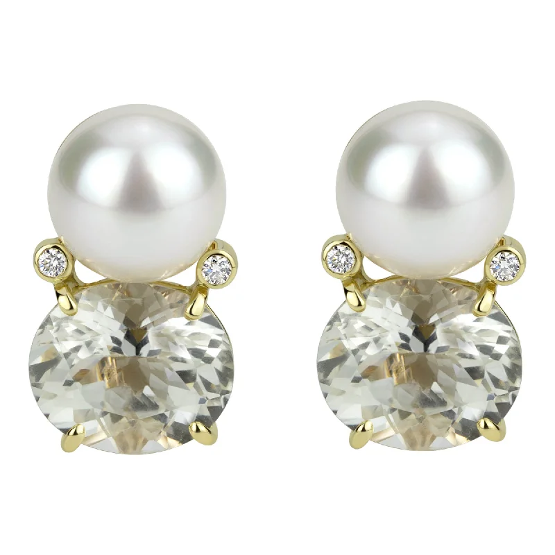 Ladies earrings for brunch vibes -Earrings - South Sea Pearl, Crystal And Diamond