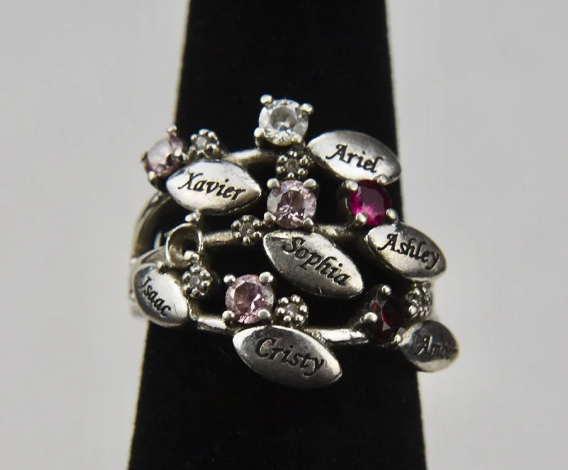 Ladies rings polished brilliance -Sterling Silver Colored Stone Family Tree Ring - Size 6