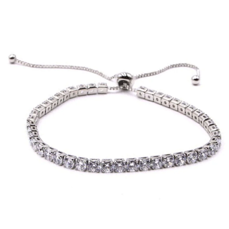 ladies-artisan-link-chain-bracelets-Silver Cubic Zirconia Tennis Bracelet