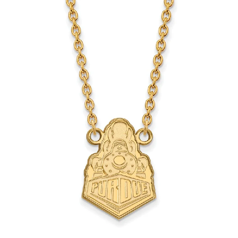 ladies-classic-cable-chain-necklaces-14k Gold Plated Silver Purdue Large Logo Pendant Necklace