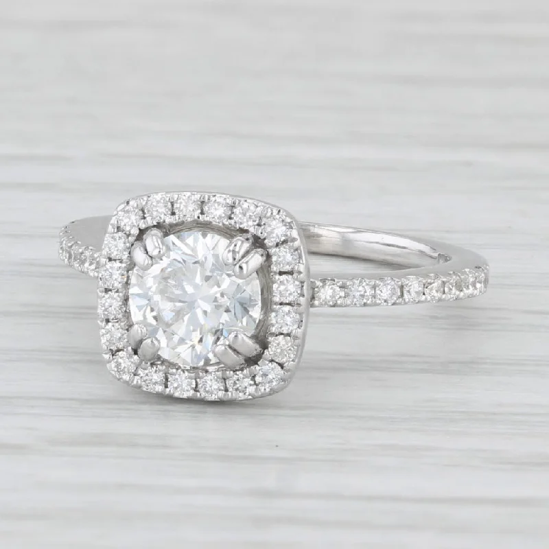 Ladies engagement rings for class-day love -1.14ctw Round Diamond Halo Engagement Ring 14k White Gold Size 5 GIA