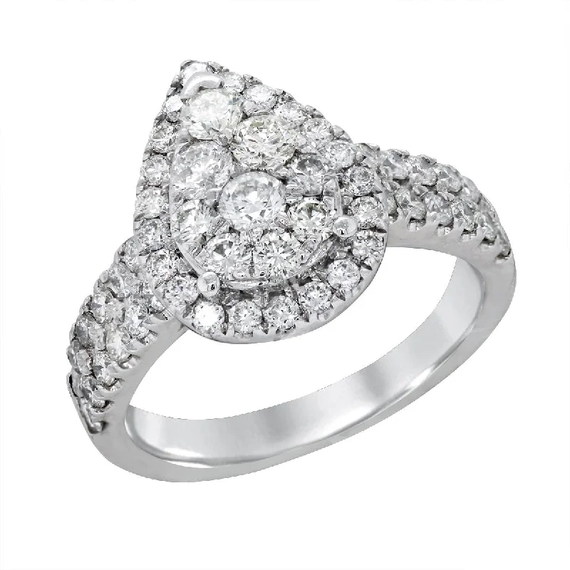 Ladies engagement rings weathered love -PEAR SHAPED DIAMOND CLUSTER ENGAGEMENT RING, 1 1/2 CT TW