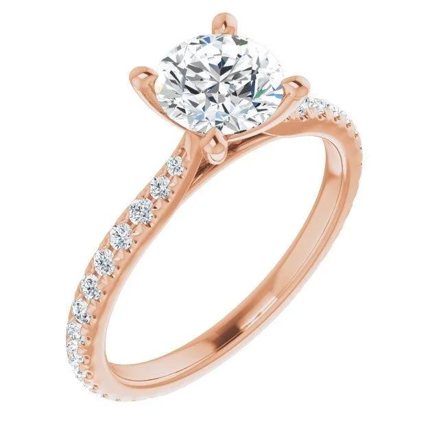 Ladies engagement rings cute romance -14K Rose  6.5 mm Round Forever One Lab-Grown Colorless Moissanite and 3/8 CTW Natural Diamond Engagement Ring