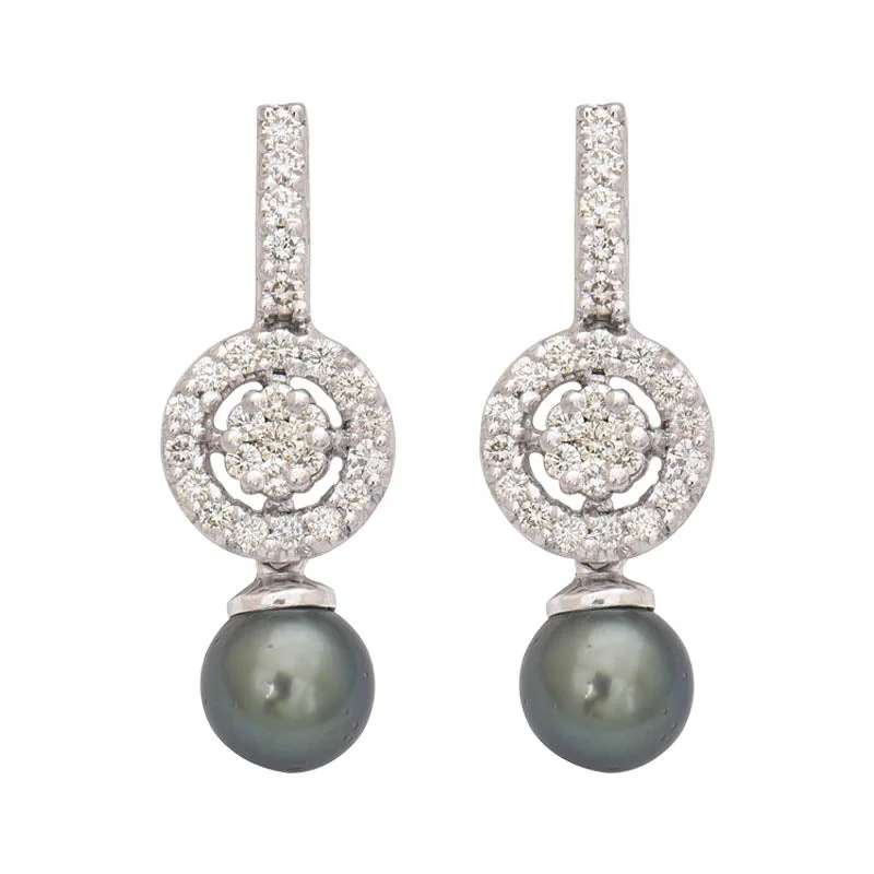 Ladies earrings with teal topaz -Earrings- South Sea Pearl and Diamond