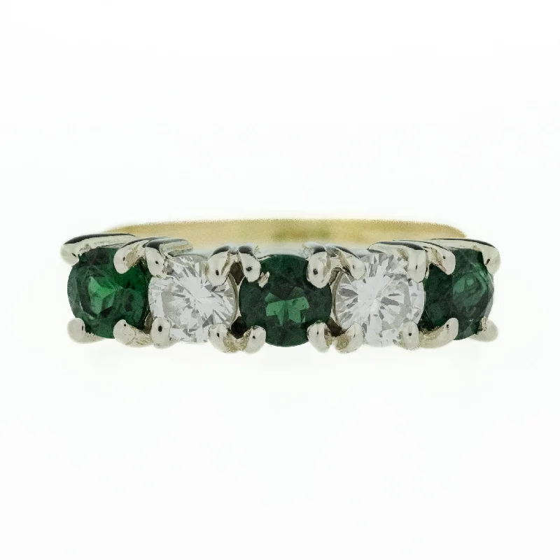 Ladies rings with dusk designs -0.58ctw Emerald and 0.47ctw Lady's Diamond Ring in 14K Two Tone Gold - Size 6.5