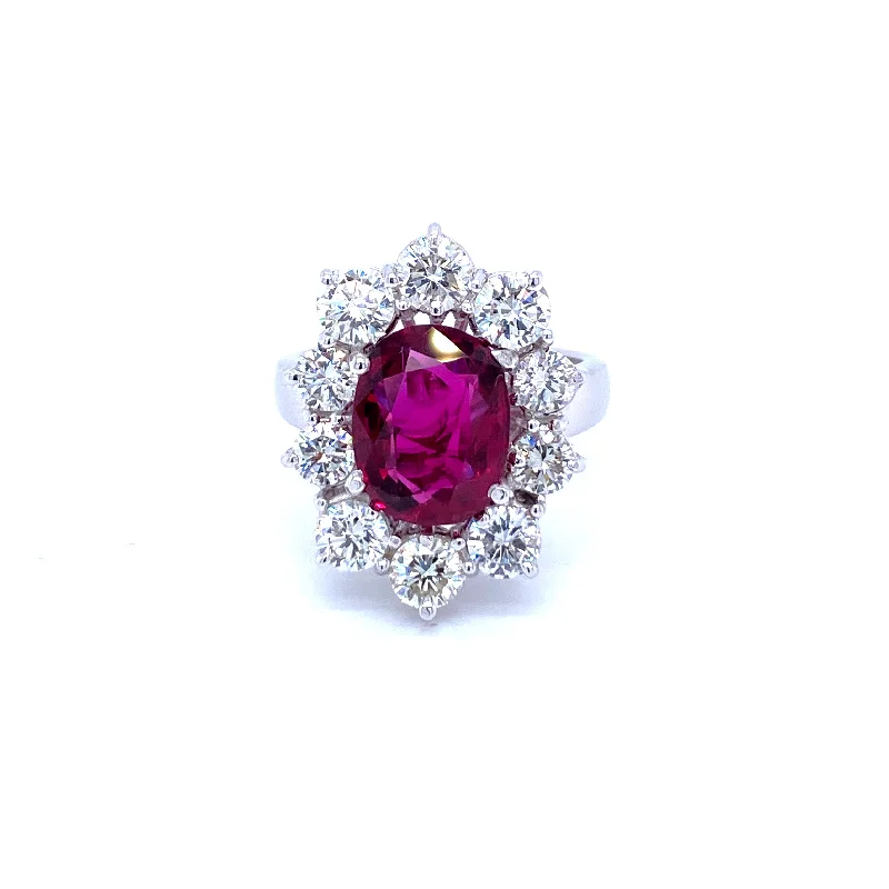 Ladies rings with bite designs -SSEF Certified 3.80 Carat Ruby Diamond Gold Ring