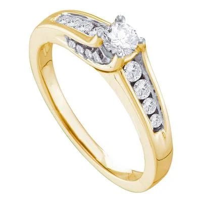 Ladies engagement rings for gathering love -14K YELLOW GOLD ROUND DIAMOND SOLITAIRE BRIDAL ENGAGEMENT RING 1/2 CTTW (CERTIFIED)