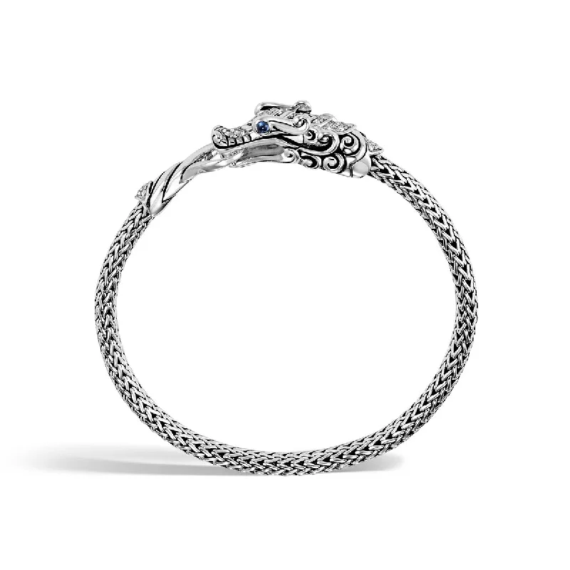 ladies-unique-cable-bracelets-Legends Naga Silver Diamond Pave Bracelet with Blue Sapphire Eyes