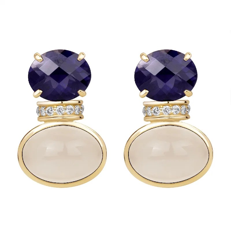 Ladies earrings for tea vibes -Earrings - Iolite, Moonstone And Diamond (2385F)