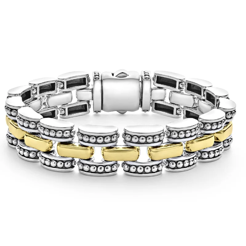 ladies-sterling-silver-woven-cord-bracelets-Gold Caviar Link Bracelet