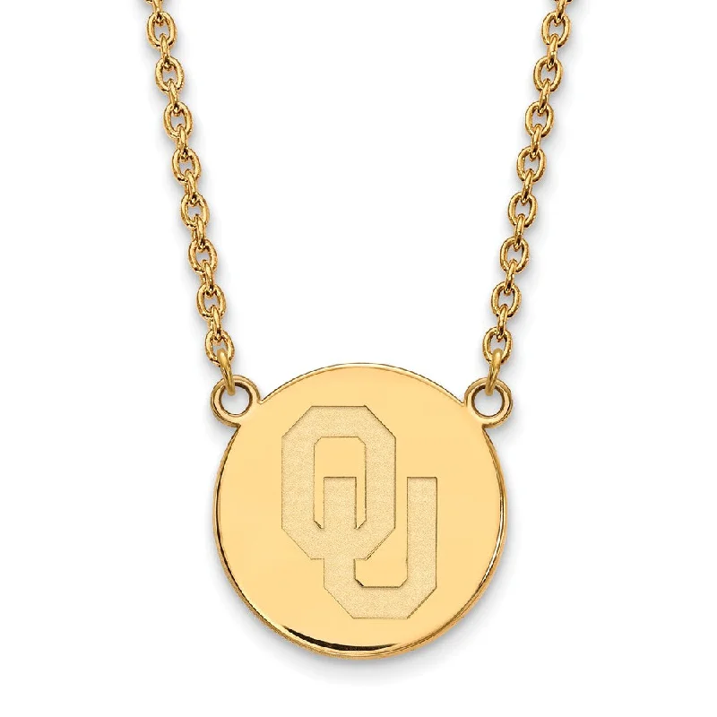 ladies-rustic-layered-necklaces-14k Gold Plated Silver Oklahoma OU Large Disc Necklace