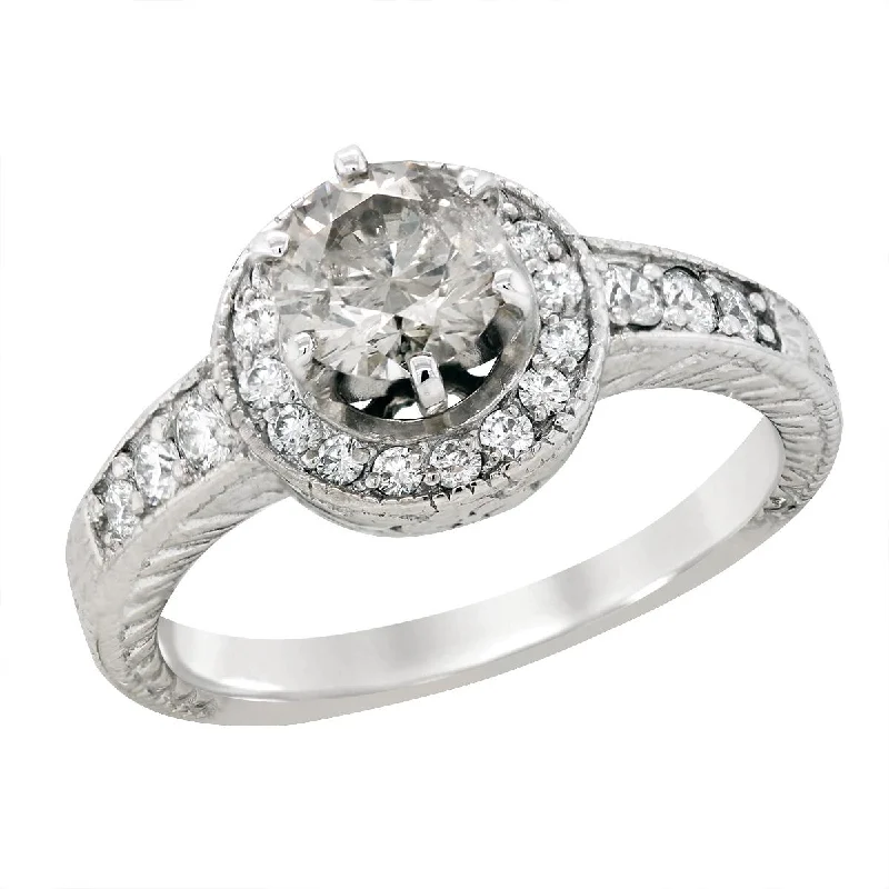 Ladies engagement rings with dawn calcite -WHITE GOLD ENGAGEMENT RING WITH DIAMOND HALO, 1/2 CT TW