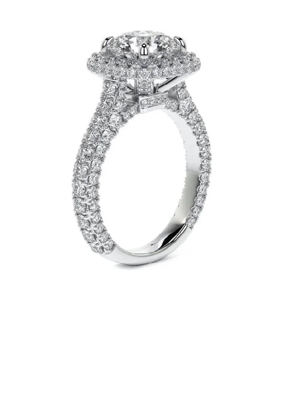 Ladies engagement rings sleek romance -Exquisite Halo Diamond Pavé Engagement Ring