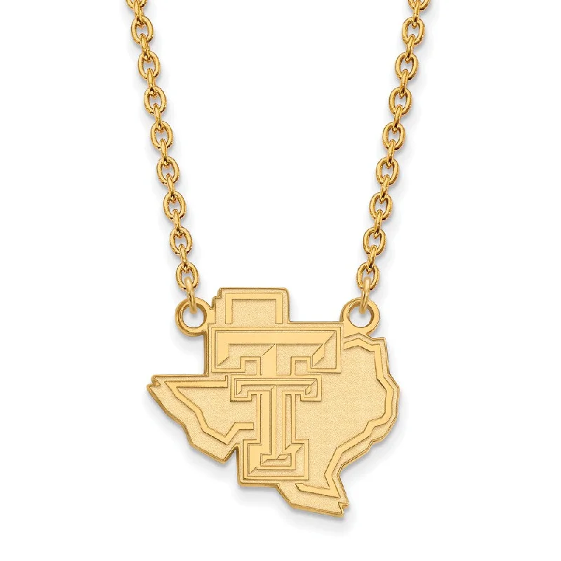 ladies-classic-cable-chain-necklaces-14k Yellow Gold Texas Tech U Lg Logo Pendant Necklace