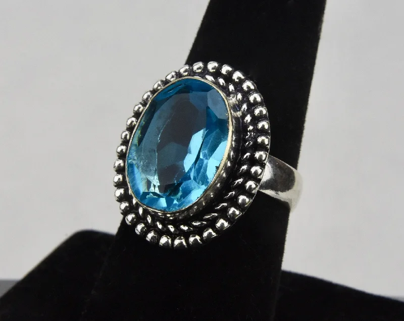 Ladies rings for dinner elegance -Silver Tone Metal Blue Topaz Ring - Size 7.5