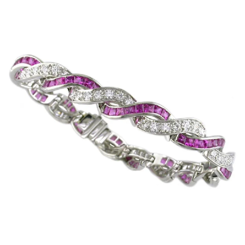 ladies-moon-cuff-link-bracelets-Platinum Pink Sapphire Diamond Bracelet