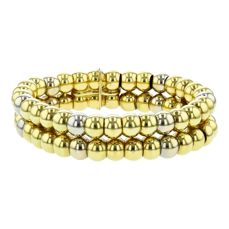 ladies-heart-cable-bracelets-Italian 18K Yellow Gold Double Row Bead Bracelet