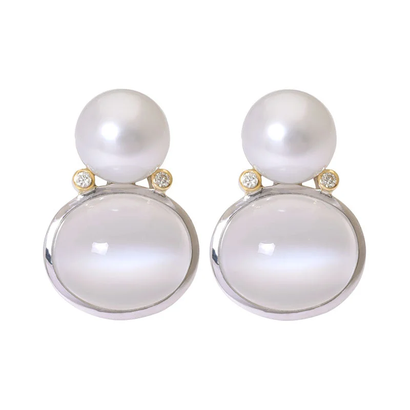 Ladies earrings classic shine -Earrings- Moonstone, South Sea Pearl and Diamond