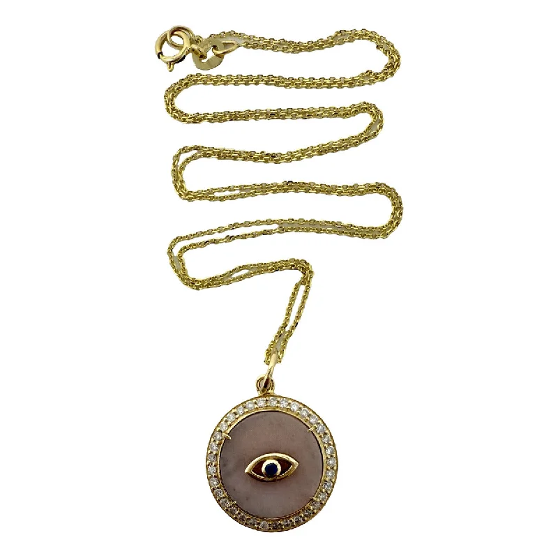 ladies-trendy-torque-necklaces-14K Gold Diamond Evil Eye  Pendant Necklace with Diamonds