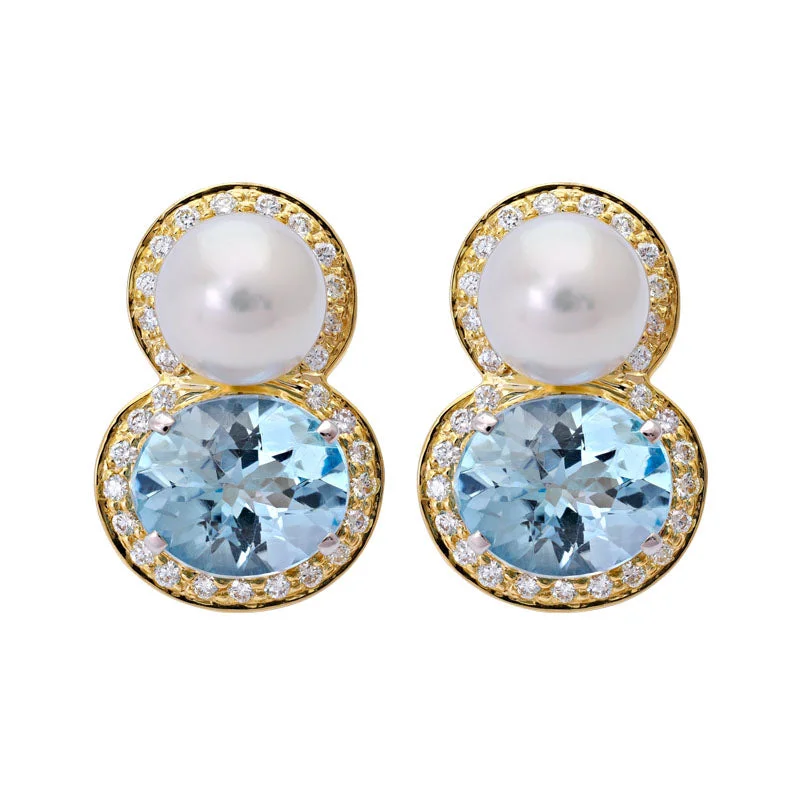 Ladies earrings fun elegance -Earrings- Blue Topaz, South Sea Pearl and Diamond