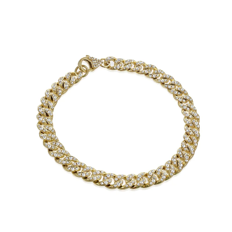 ladies-silver-gold-bracelets-14k Chunky Cuban Diamond Link Bracelet