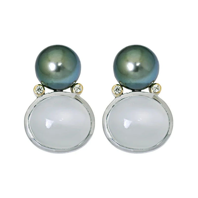 Ladies earrings fun shine -Earrings- Moonstone, South Sea Pearl and Diamond