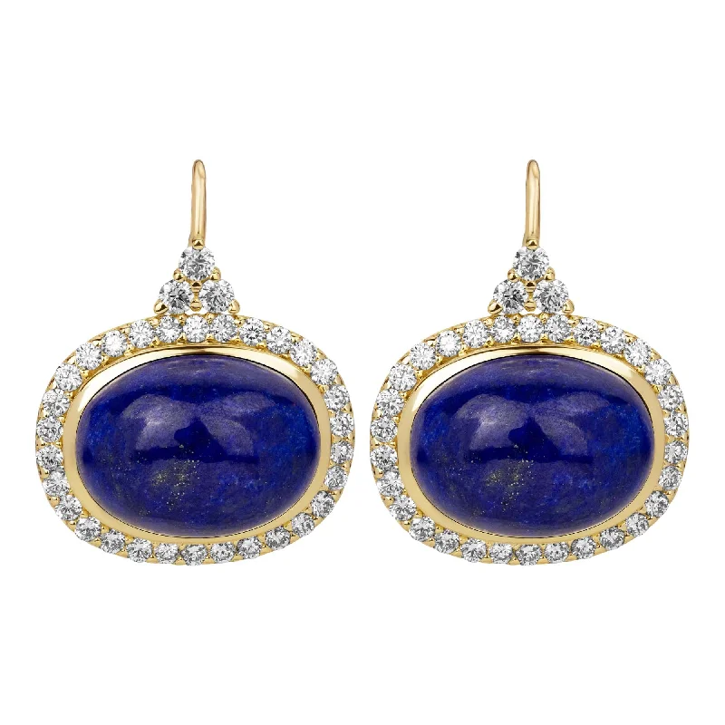 Ladies earrings with antler drops -Earrings - Lapis Lazulli And Diamond (2393C)