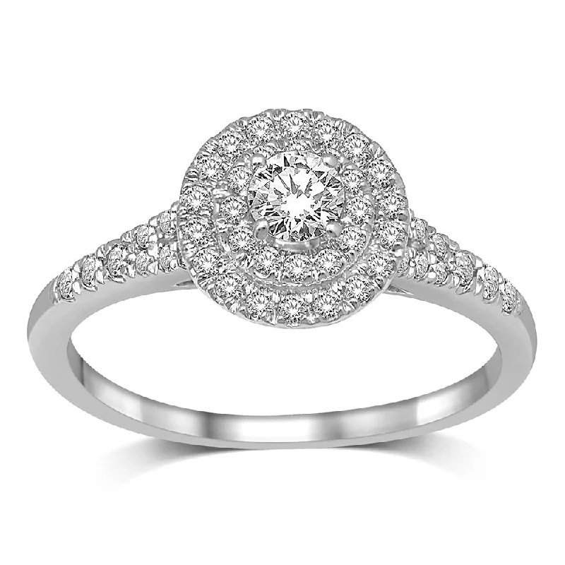 Ladies engagement rings unique romance -14K White Gold 1/2 Ct.Tw.Diamond Halo Engagement Ring