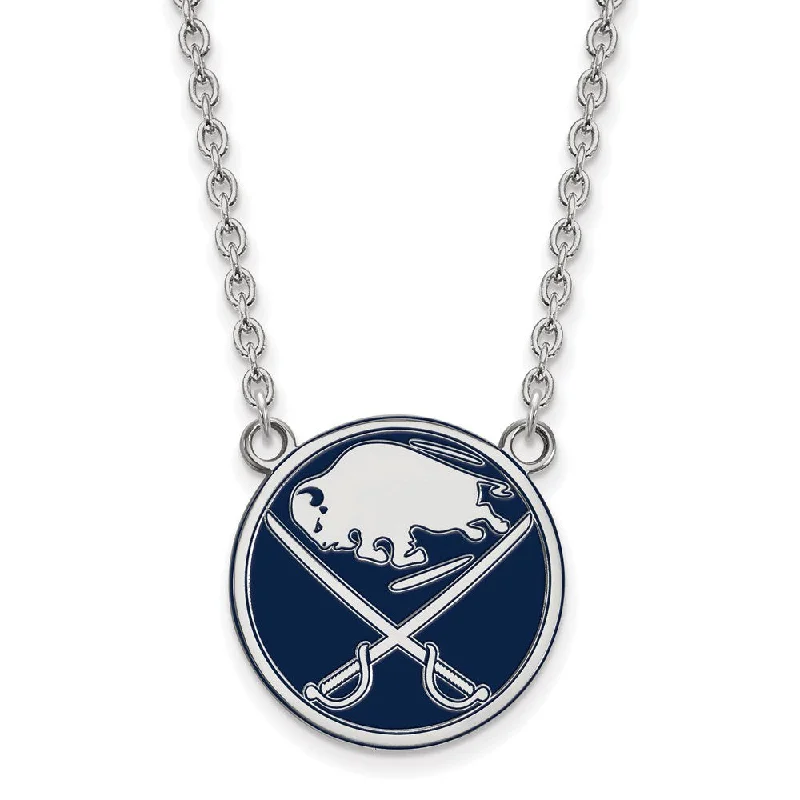 ladies-bib-diamond-necklaces-Sterling Silver NHL Buffalo Sabres LG Enamel Necklace, 18 In