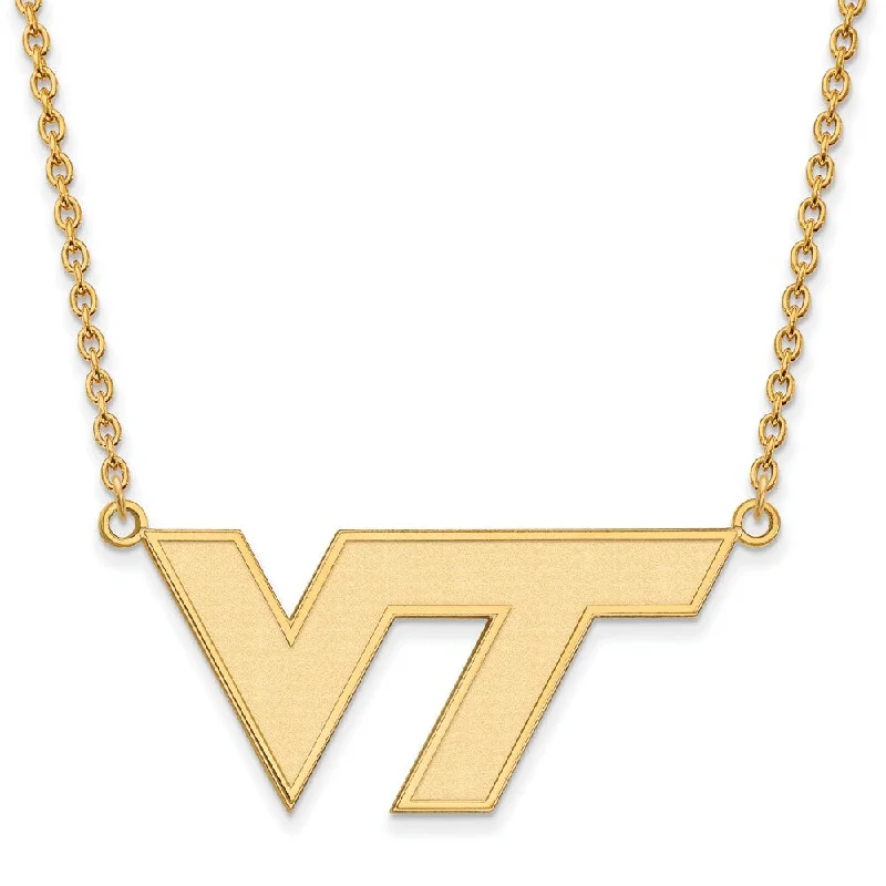 ladies-gift-torque-necklaces-14k Gold Plated Silver Virginia Tech Large 'VT' Pendant Necklace