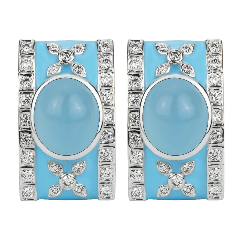 Ladies earrings textured elegance -Earrings - Chalcedony And Diamond (enamel)