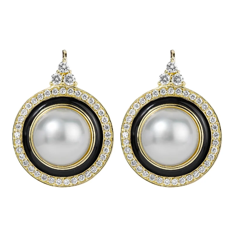 Ladies earrings coiled shine -Earrings - South Sea Pearl And Diamond (enamel)