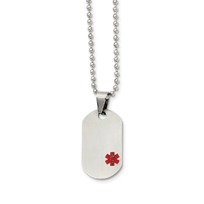 ladies-wedding-cable-chain-necklaces-Titanium Medical Dog Tag on Stainless Steel Necklace 20 Inch