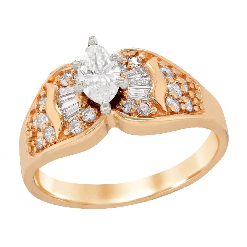 Ladies engagement rings with mist calcite -YELLOW GOLD ENGAGEMENT RING WITH MARQUISE DIAMOND CENTER, 2/3 CT TW