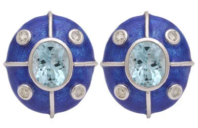 Ladies earrings for reader vibes -Repair - EARRINGS- BLUE TOPAZ AND DIAMOND (ENAMEL) - (187-HS)