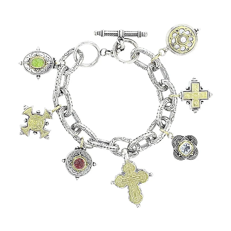 ladies-unique-cuff-link-bracelets-Konstantino Sterling Silver and Gold Charm Bracelet