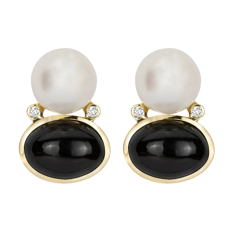 Ladies earrings with whale drops -Earrings - South Sea Pearl, Black Onyx And Diamond