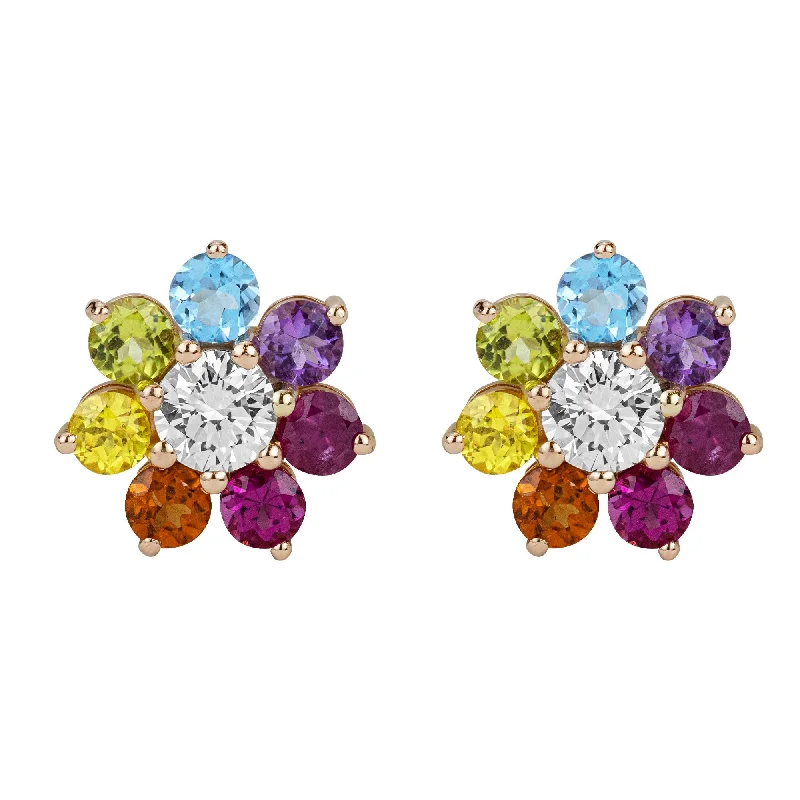 Ladies earrings for culinary vibes -Earrings - Diamond, Ruby, Rubellite, Citrine, Yellow Sapphire, Peridot, Blue Topaz And Amethyst  (2356C)