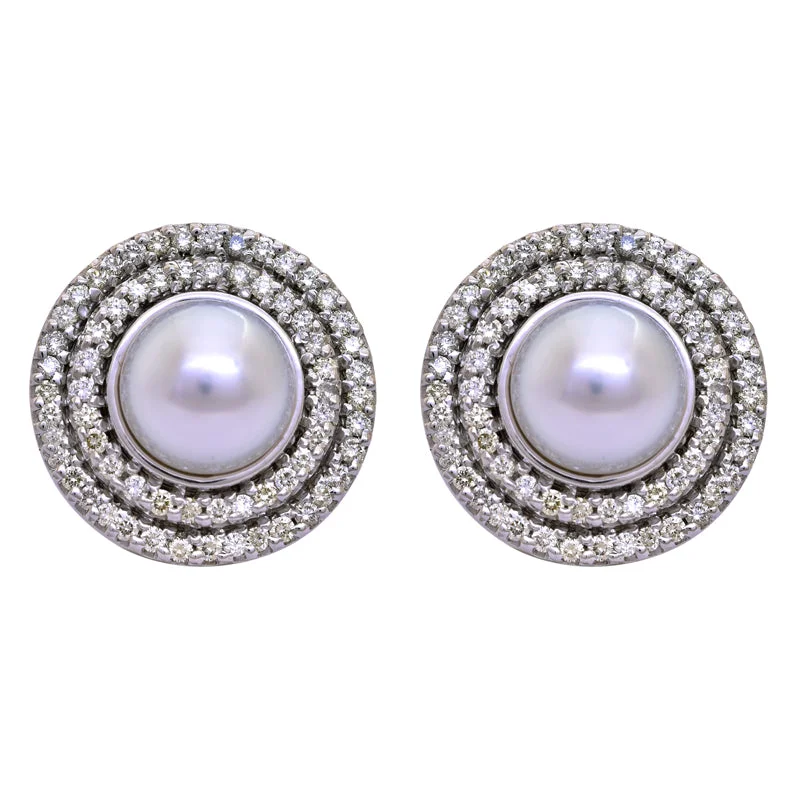 Ladies earrings with ring charms -Earrings- South Sea Pearl and Diamond