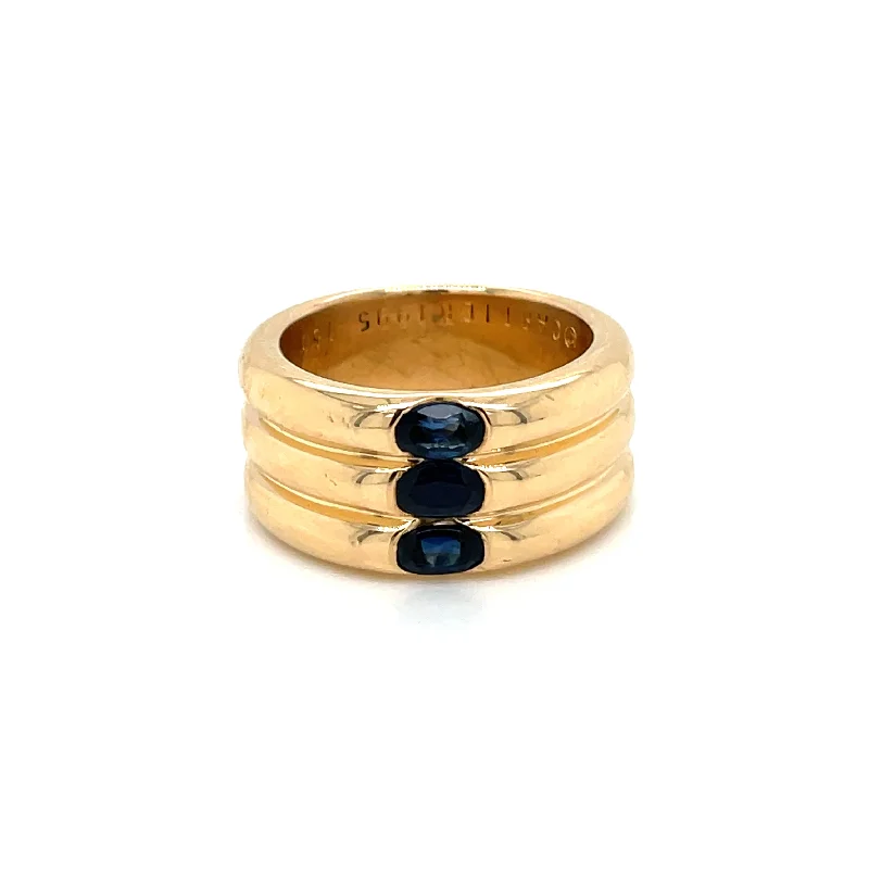 Ladies rings for lazy vibes -Cartier Ellipse Sapphire Yellow Gold Triple Stack Band Ring