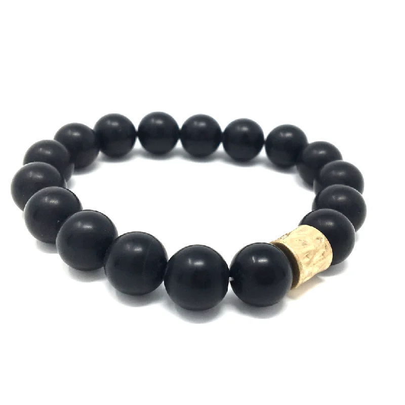 ladies-modern-cable-bracelets-Matte Black Onyx Gemstone Beaded Healing Stretch Boho Bracelet