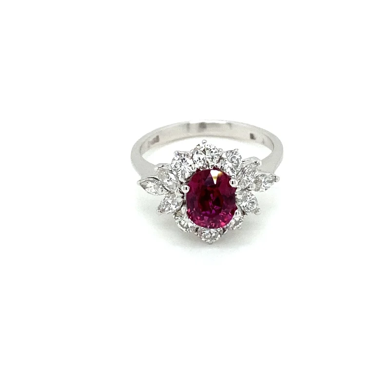 Ladies rings with navy lapis -Estate Certified Unheated Ruby Diamond Ring