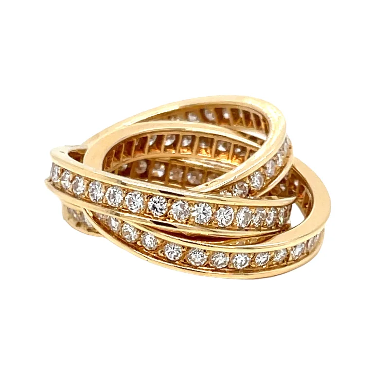 Ladies rings for beach vibes -Cartier 3 Carat Diamond Trinity Rolling Ring in 18k Yellow Gold